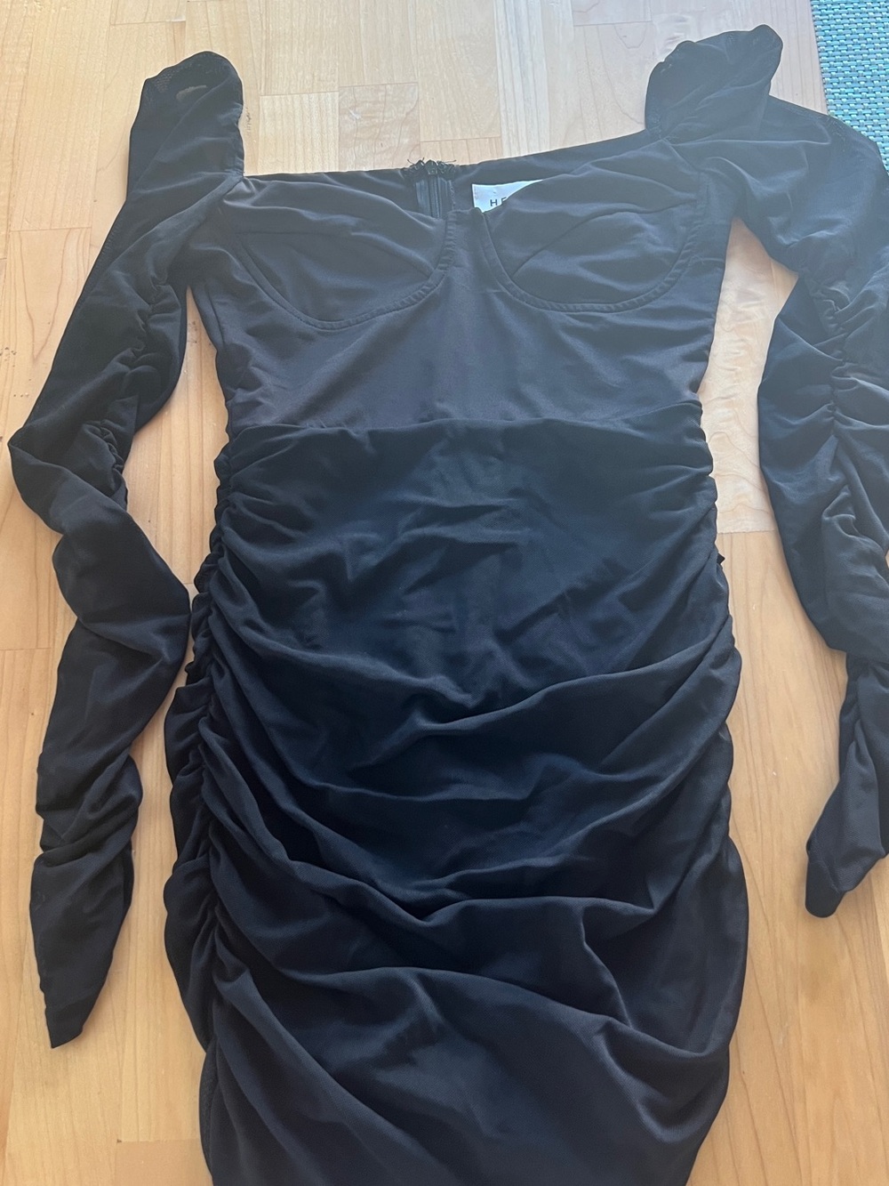 Hoco Hello Molly Black Ruched Long Sleeve Mini Dress